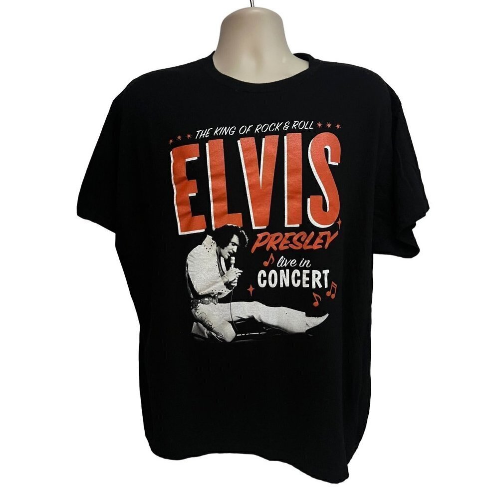 Elvis Presley Black Graphic Band T-Shirt 2XL King of Rock & Roll Live in Concert